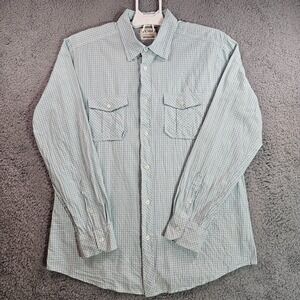 PD&C Shirt Mens Large Long Sleeve Button Down Pockets Green White Plaid Casual L